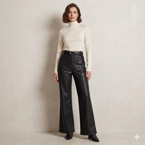Maeve Anthropologie Faux Leather Wide Leg Pants Size 27 The Junie Jean Black
